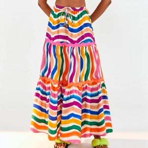 FARM Rio Dancing Stripes Maxi Skirt, M NWOT